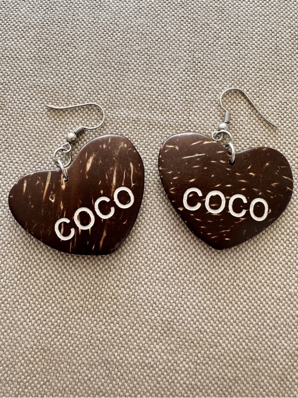 COCO Heart Earrings - Dark Brown Coconut Shell Dangle